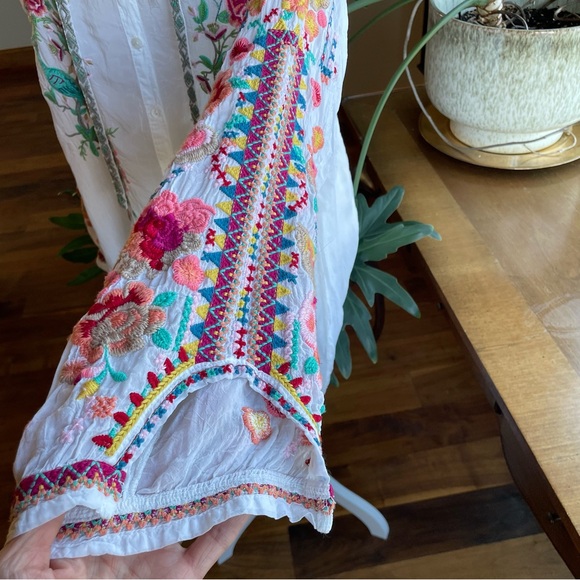 Johnny Was Peacock Embroidered Georgette Top - Picture 6 of 14